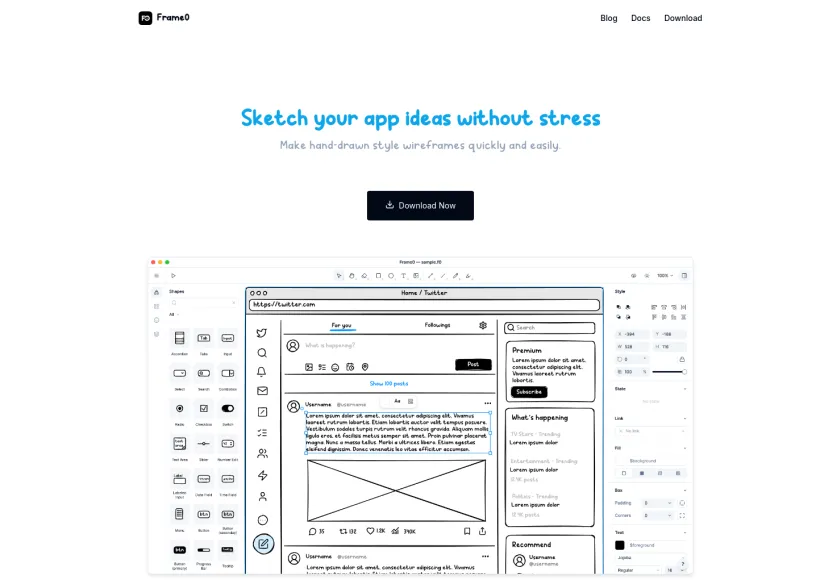 Cover image of "Frame0 | Sketch your app ideas without stress"