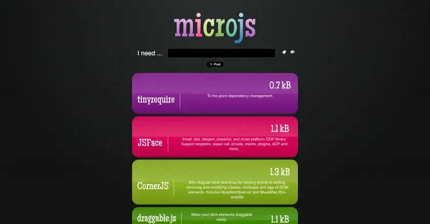 Cover image of "Microjs: Fantastic Micro-Frameworks and Micro-Libraries for Fun and Profit!"