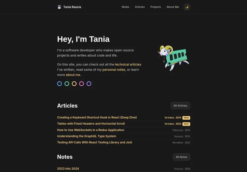 Cover image of "Tania Rascia&#x27;s Personal Website"