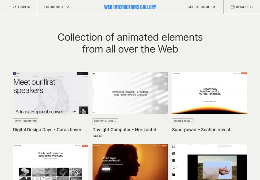 Cover image of "Get web animations inspiration for your next web design project | Web Interactions Gallery"